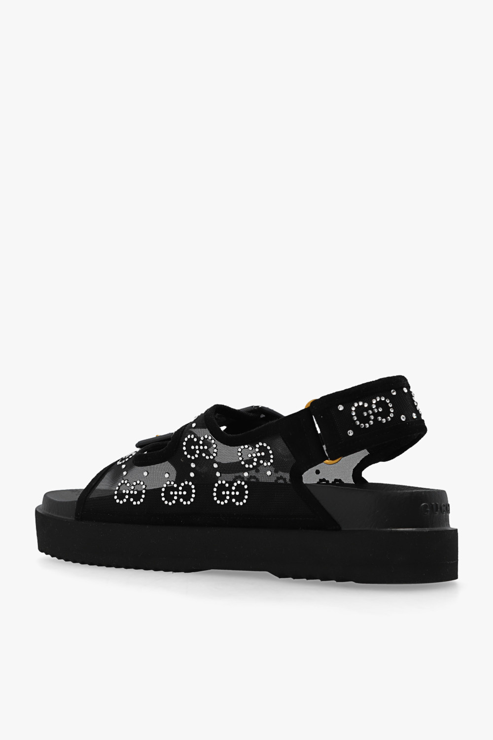 Gucci leather and mesh sandal sales with crystals